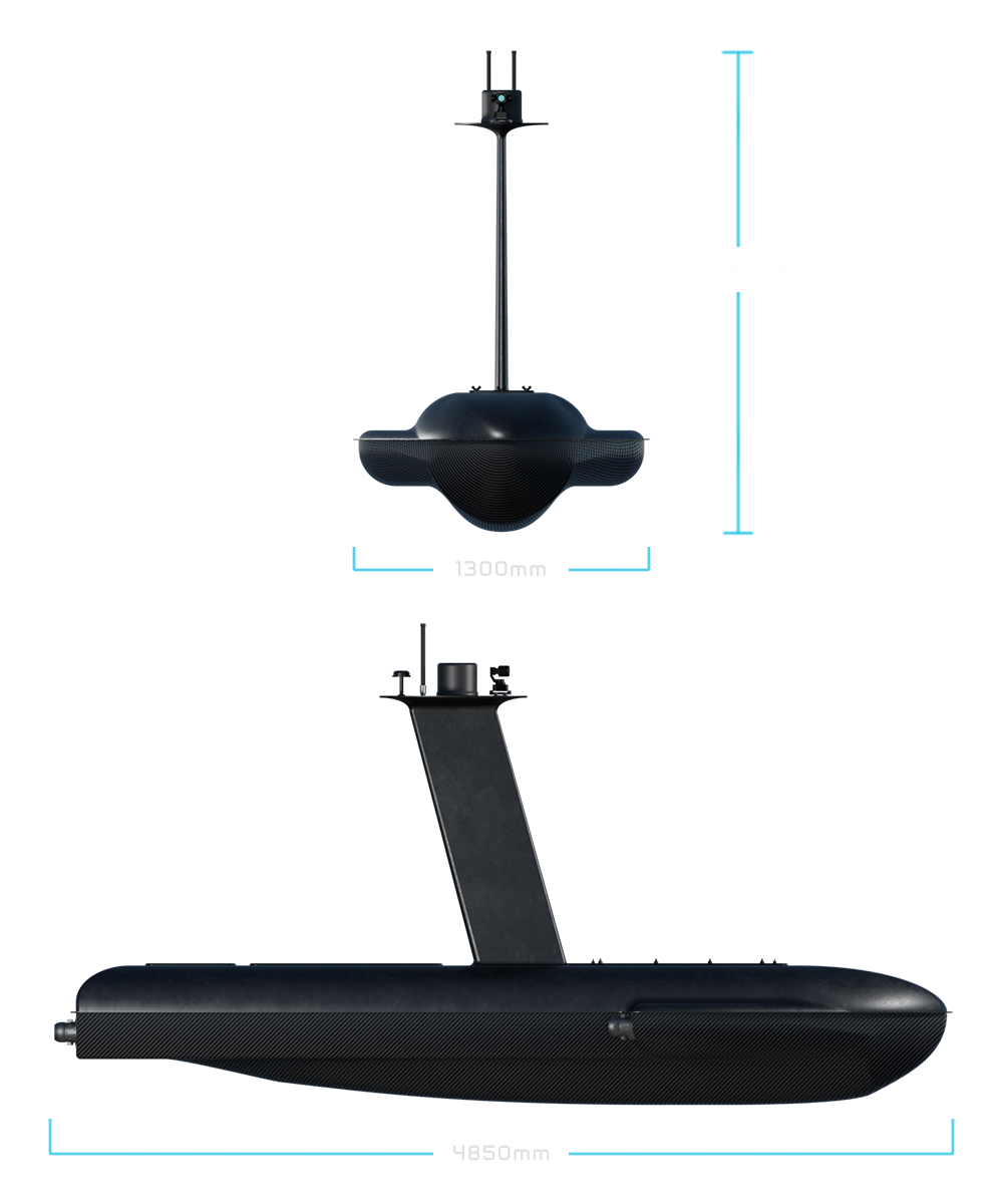  compact unmanned surface vessel, jet-powered USV, autonomous marine platform.
Contego - artemis 450 semi diver geometry- usv for marine robotics