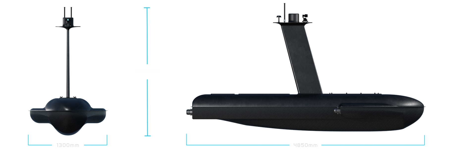  compact unmanned surface vessel, jet-powered USV, autonomous marine platform.
Contego - artemis 450 semi diver geometry- usv for marine robotics