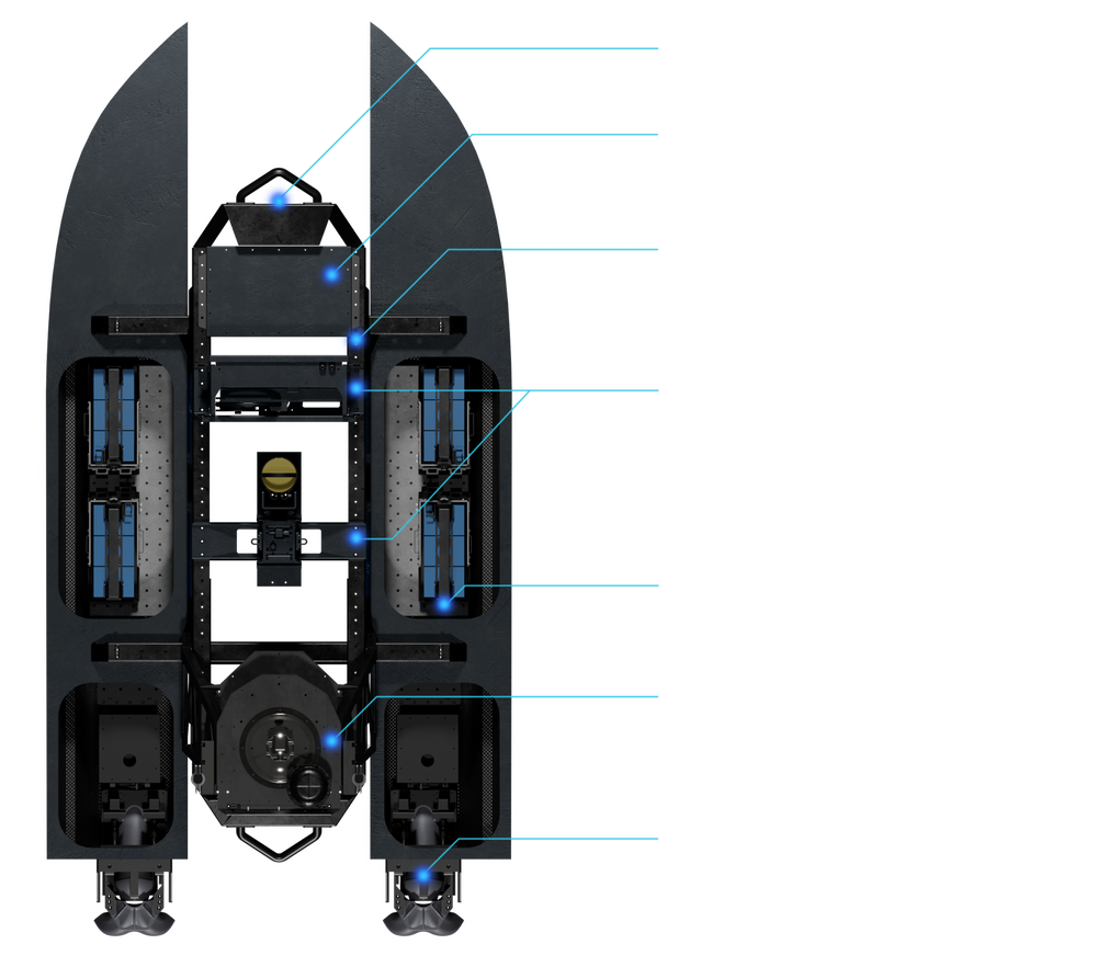catamaran USV, autonomous surface vessel, marine robotics, unmanned surface vessel, modular USV, hydrographic survey, water sampling, payload deployment. Contego_-_maven_210_overview_-_usv