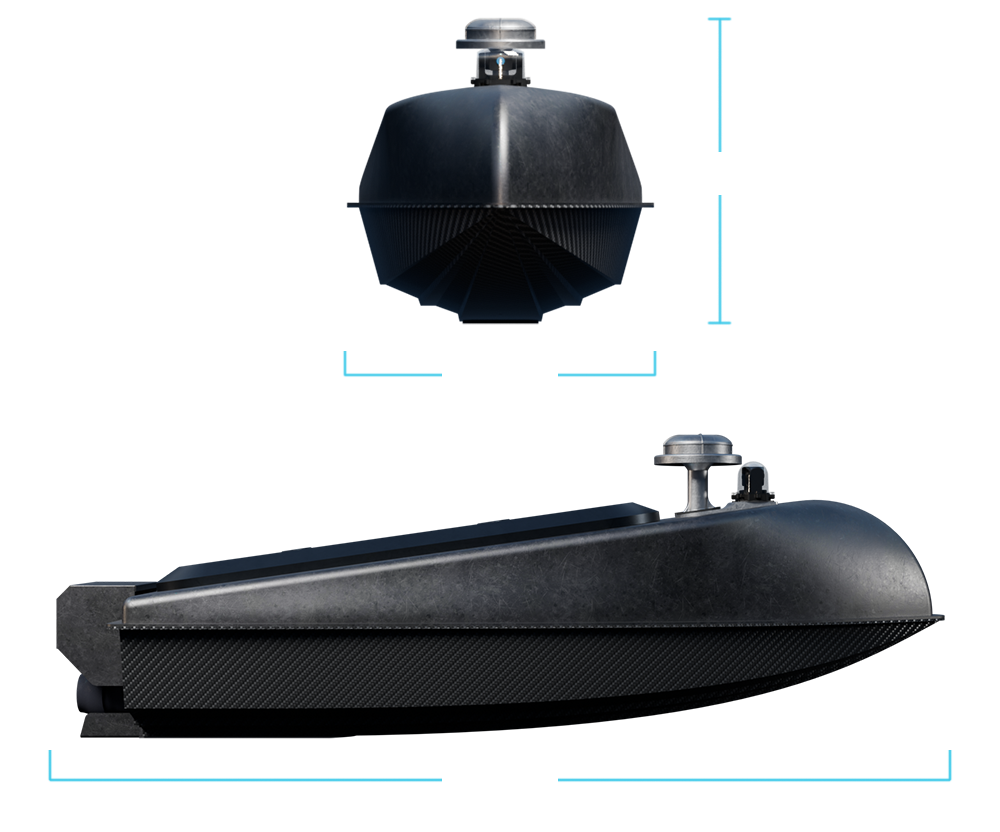 mono-hull USV, compact unmanned surface vessel, shallow-water USV, jet-powered USV, autonomous marine platform. Contego - viper 110 geometry- usv for marine robotics