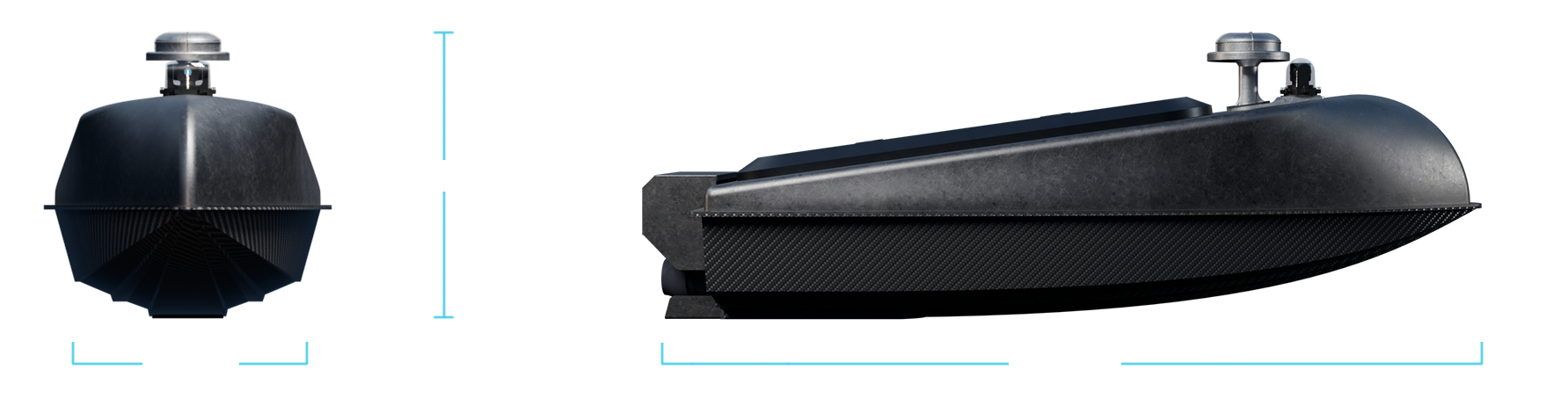 mono-hull USV, compact unmanned surface vessel, shallow-water USV, jet-powered USV, autonomous marine platform. Contego - viper 110 geometry- usv for marine robotics