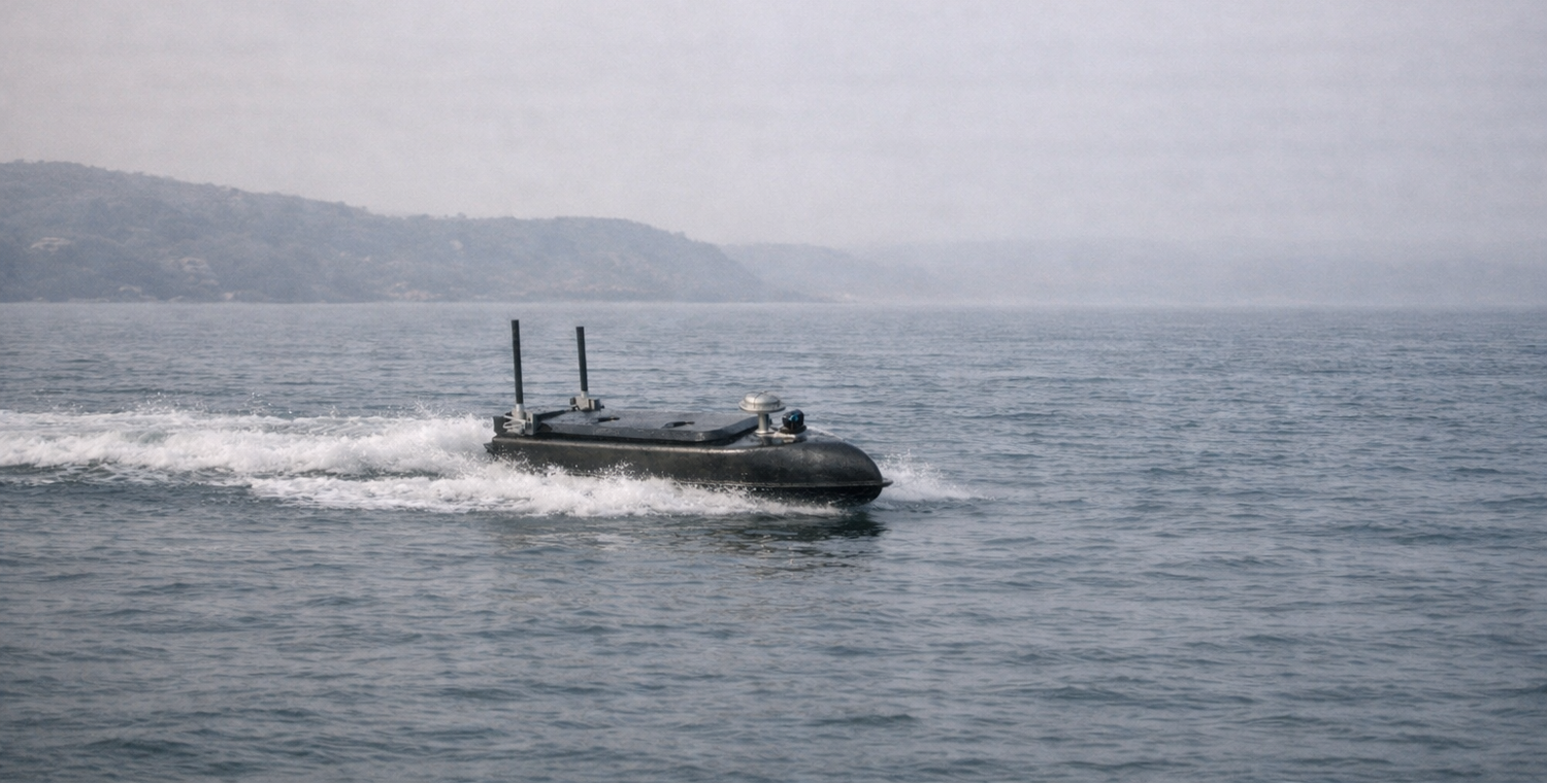 mono-hull USV, compact unmanned surface vessel, shallow-water USV, jet-powered USV, autonomous marine platform.