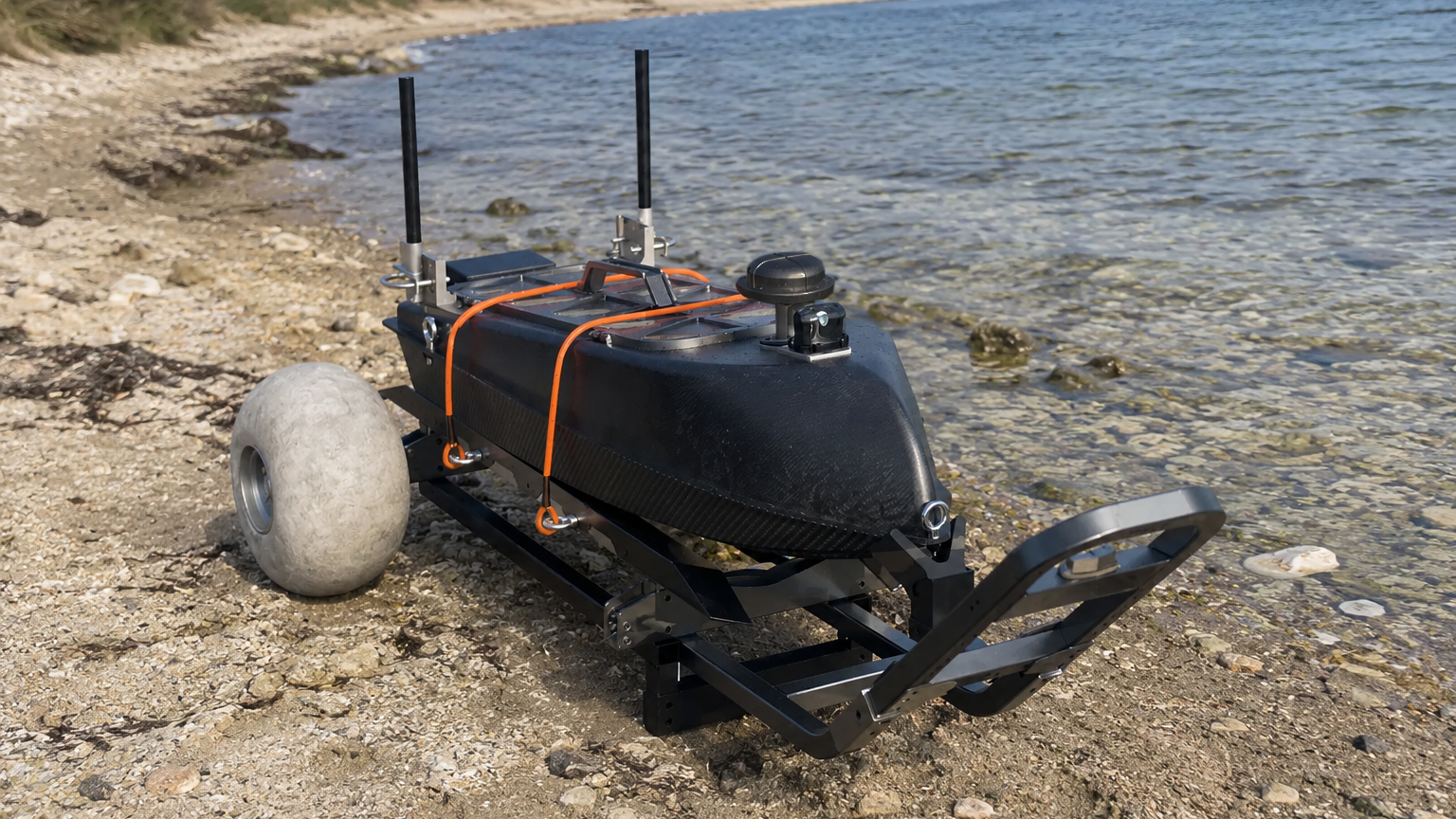 mono-hull USV, compact unmanned surface vessel, shallow-water USV, jet-powered USV, autonomous marine platform. Contego - viper 110 docking- usv for marine robotics
