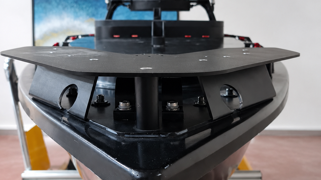 mono-hull USV, compact unmanned surface vessel, shallow-water USV, jet-powered USV, autonomous marine platform. Contego - viper 270 hoisting - usv for marine robotics