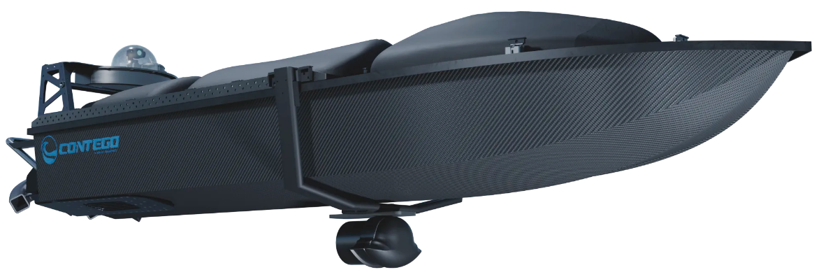 mono-hull USV, compact unmanned surface vessel, shallow-water USV, jet-powered USV, autonomous marine platform. Contego - viper 270 submersible bracket - usv for marine robotics